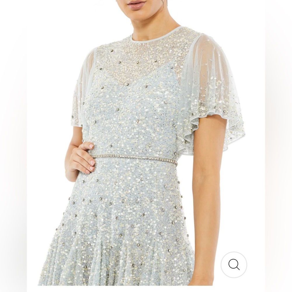 Mac Duggal Cape Sleeve Beaded Tea Length A-Line Dress